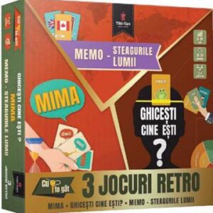 3 jocuri retro: Memo - Steagurile lumii. Mima. Ghicesti cine esti?