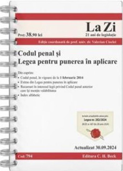 Codul penal și Legea pentru punerea in aplicare. Cod 794. Actualizat la 30.09.2024